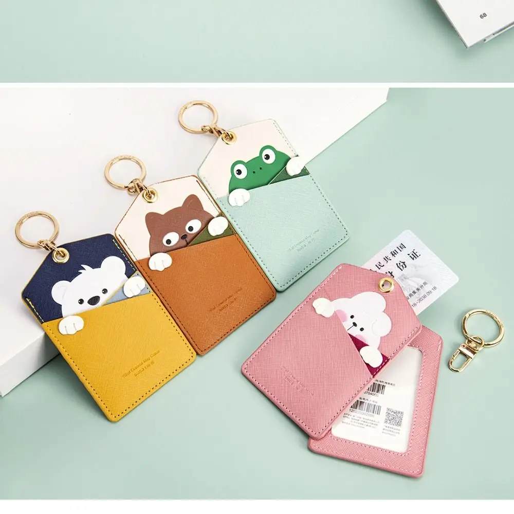 Cute Creative Card Holder Pu Leather Keyring Work Card Package Key Holders Keychain ID Protection Cover Elevator Card Pendant