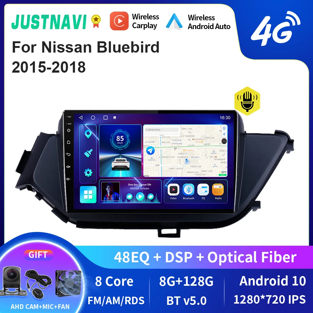 

JUSTNAVI QT10 Wireless CarPlay Android Auto Radio For Nissan Bluebird 2015-2018 Stereo Car Multimedia Video Player GPS DVD