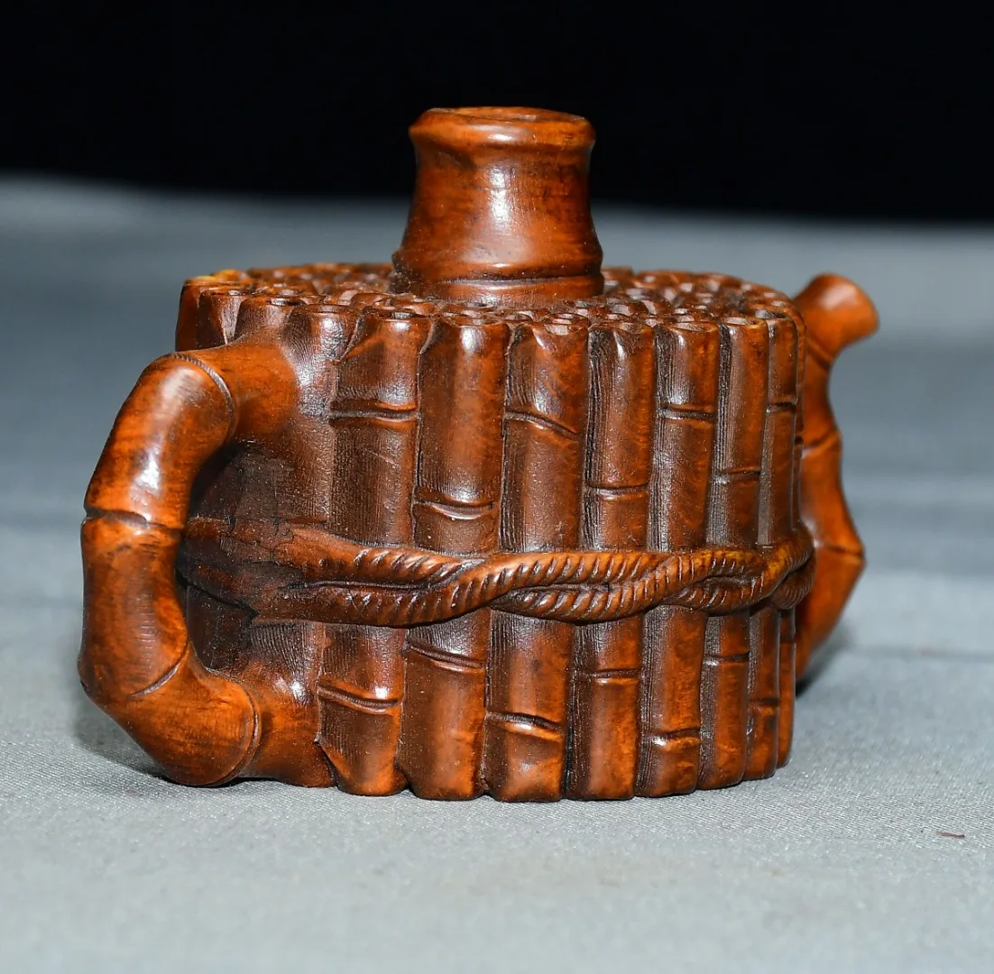 Old Boxwood bamboo tube Wooden bundle shaped pot Bamboo spout pot kettle teapot Handheld pot Handheld components Study