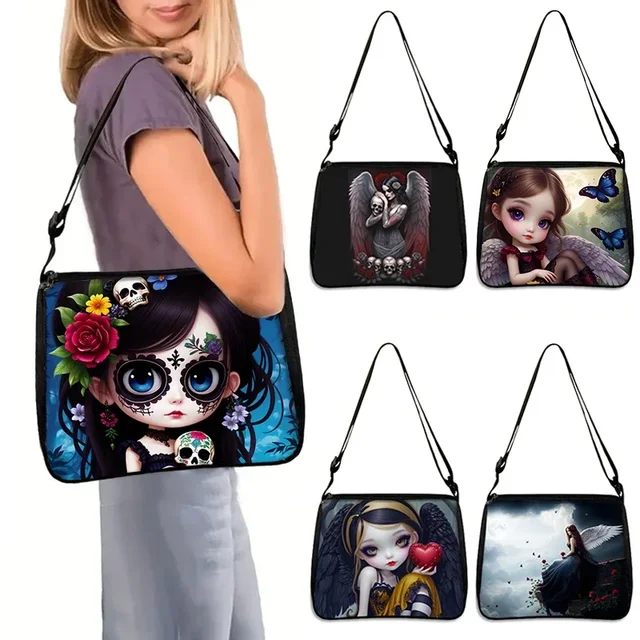 Gothic Girls nadruk z czaszką torba na ramię damskie torebki dla anioła podróżnego ze złamanym skrzydłem torba kurierska na telefon torby Crossbody