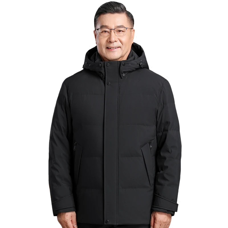 Middle aged Men Short Down Jackets Winter 2023 New Plus Size Thick Warm Feather Coats Hooded 90% White Duck Down Parkas For Men