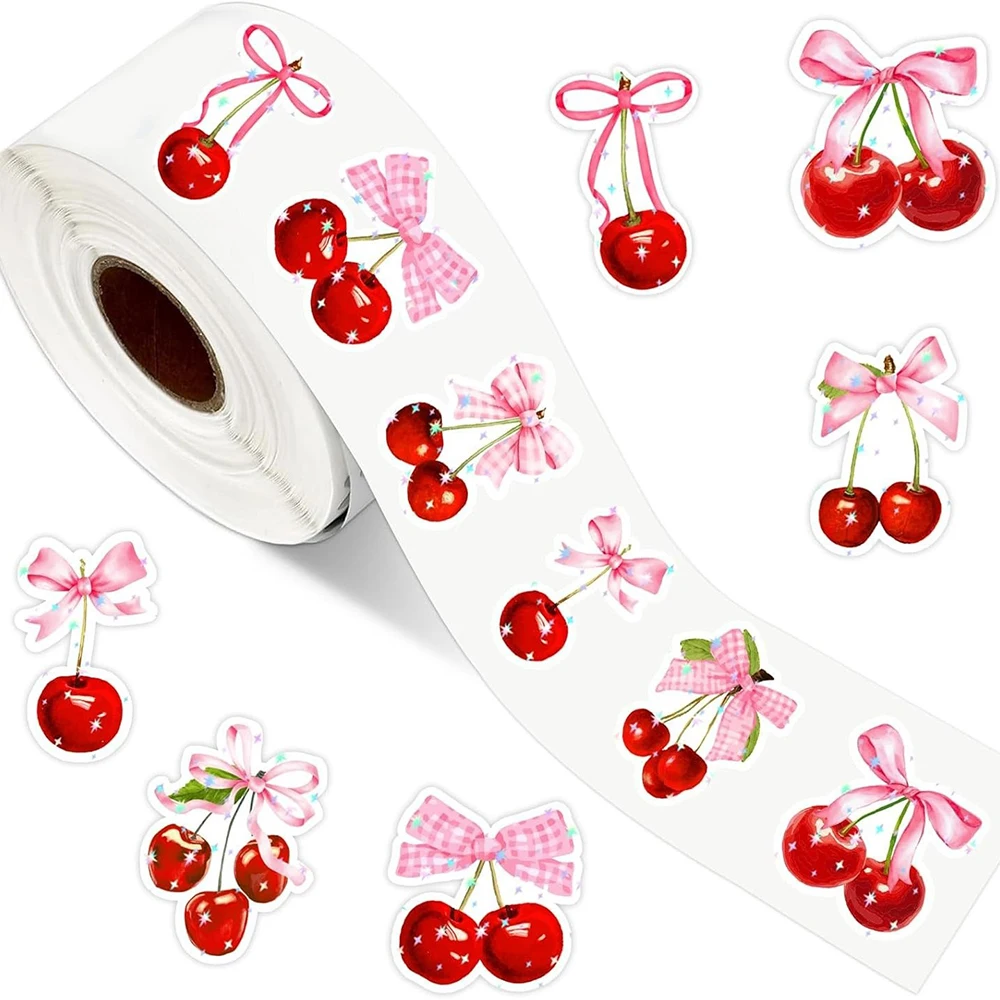 200pcs Cute bow strawberry Roll Sticker Notebook Cartoon Scrapbook Waterproof Graffiti Cafe DIY Scrapbooking Phone Gifts Decals