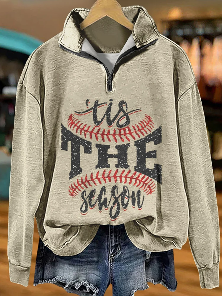 Cozy Gameday Baseball Print Sweatshirt