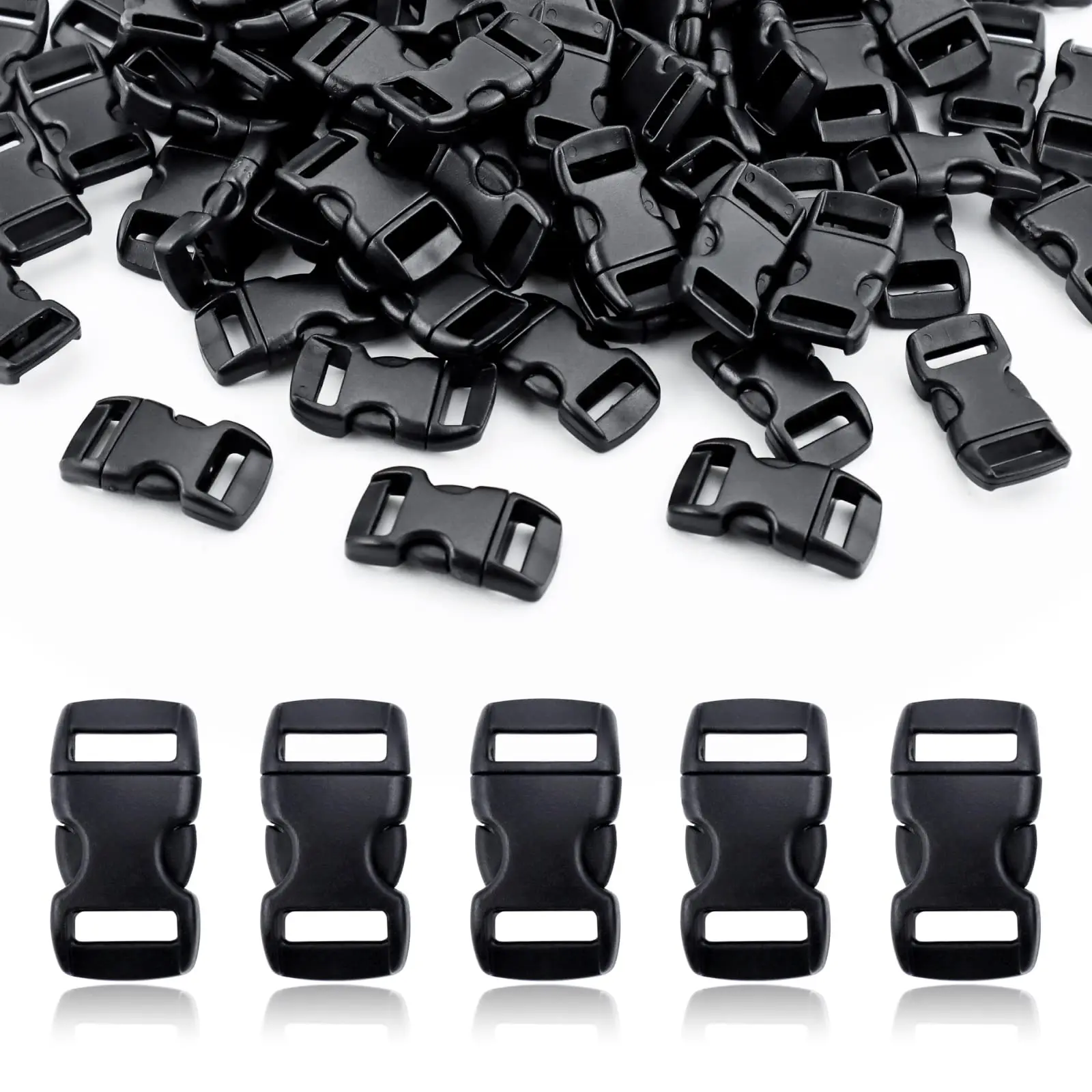 100 Pack Curved Buckle, 3/8 Inch Side Release Quick Buckles Backpack for Luggage Straps Webbing Belt Tactic Bag Pet Collar