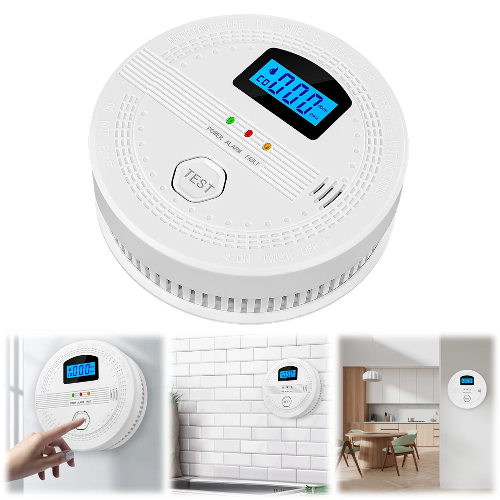 2-in-1 CO and Smoke Detector Sound Warning & LED Indicator Portable Fire Co Alarm Battery Powered CO Gas Monitor Alarm CO Sensor