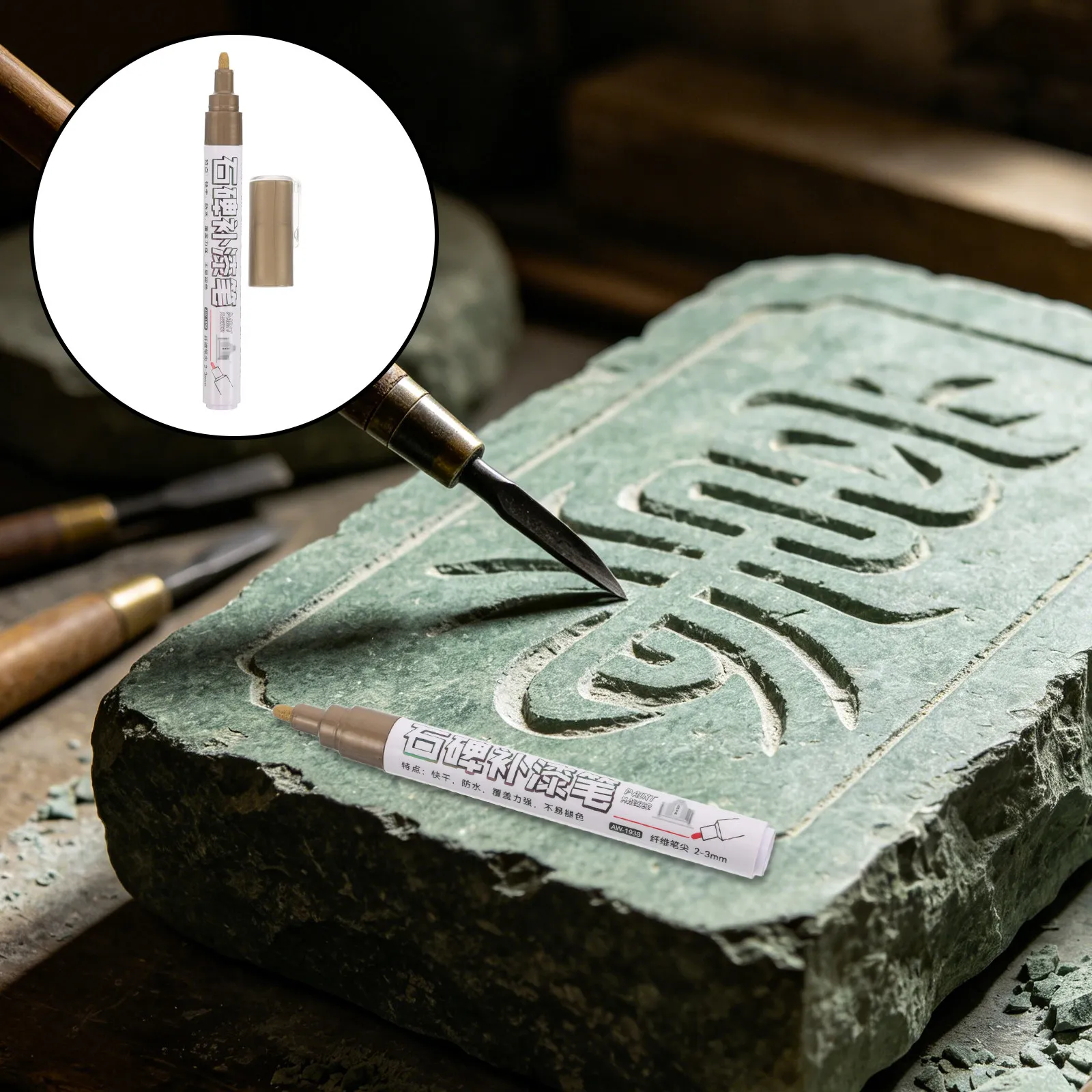 

4Pcs Monument Writing Marker Oil Based Waterproof Paint Pen for Tombstone Restoration Granite Headstones Grave Markers Stone