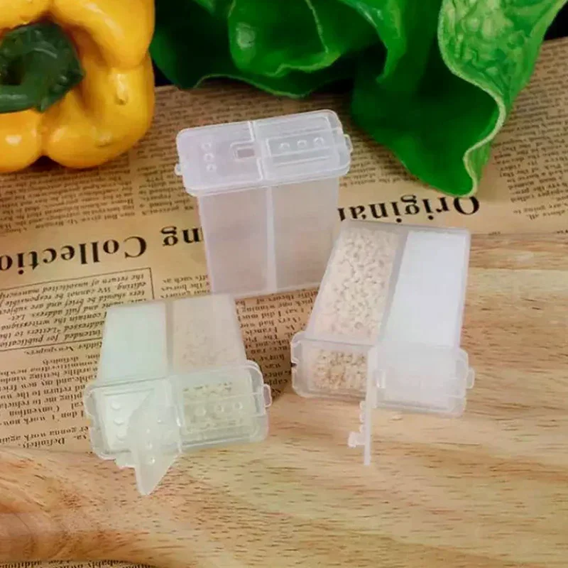 

2-In-1 Multi-Purpose Camping Seasoning Shaker Salt Pepper Spice Jar with Lid 2-Compartment for Outdoor BBQ Cooking And Storage