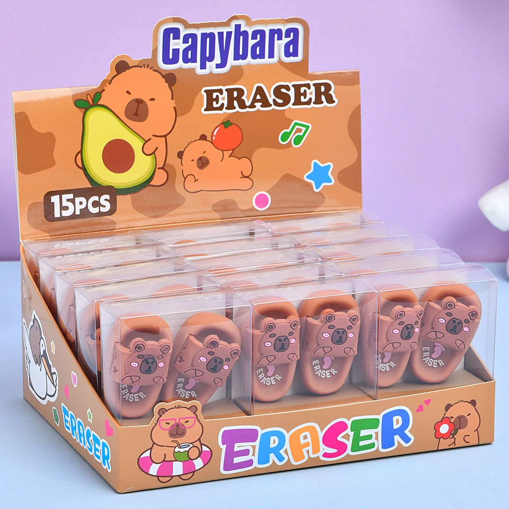 2 قطعة (1 صندوق) من النعال الإبداعية اللطيفة على شكل ممحاة الطالب ممحاة كابيبارا الصغيرة اللوازم المدرسية