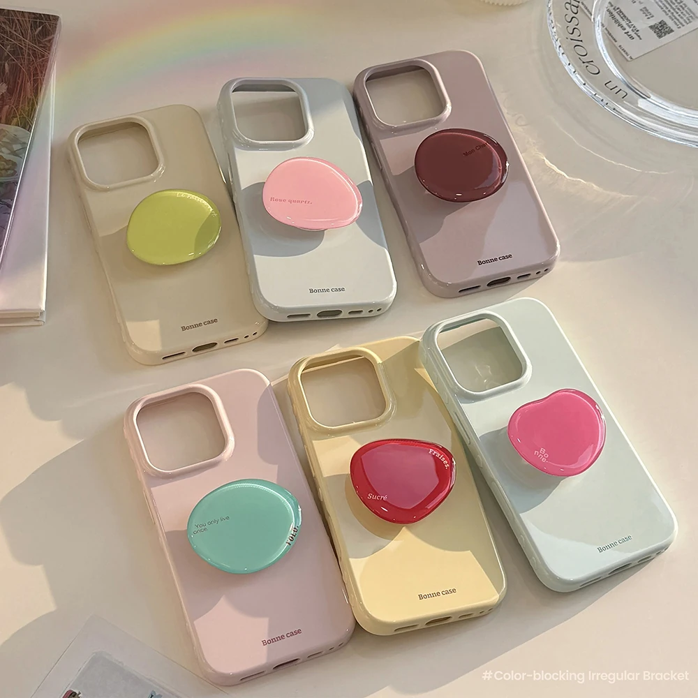 Cute Korean INS Simple Solid Colors with Bracket Soft Phone 