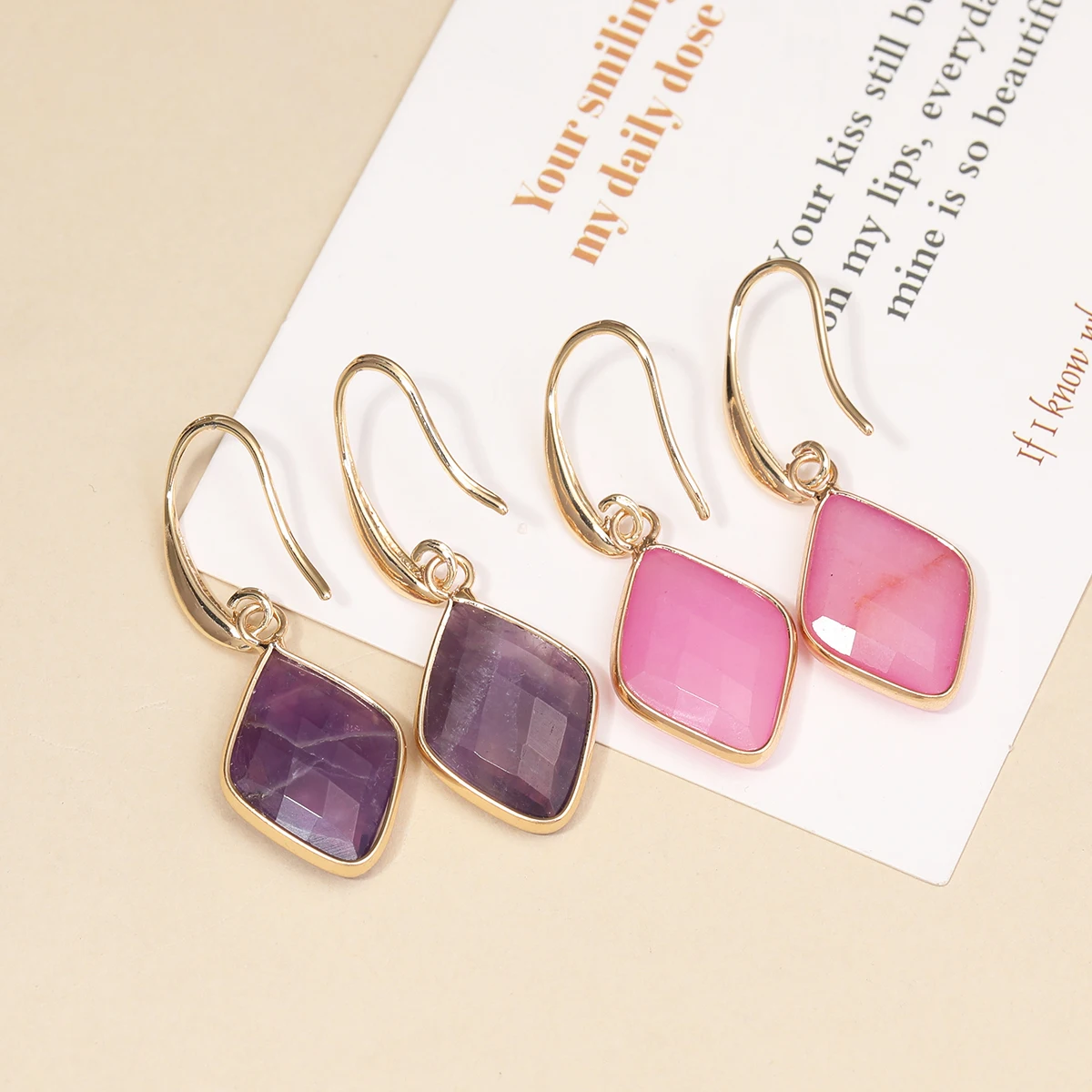 

Natural Stone Fashion Women's Earrings Diamond Exquisite Generous Tiger's Eye Amethyst Earrings Jewelry Gifts Wholesale