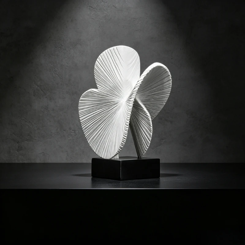 Geometric Petal Stone Texture Sculpture Abstract Fan Resin Statue Table Decor for Living Room Entrance Showroom and Sales Office