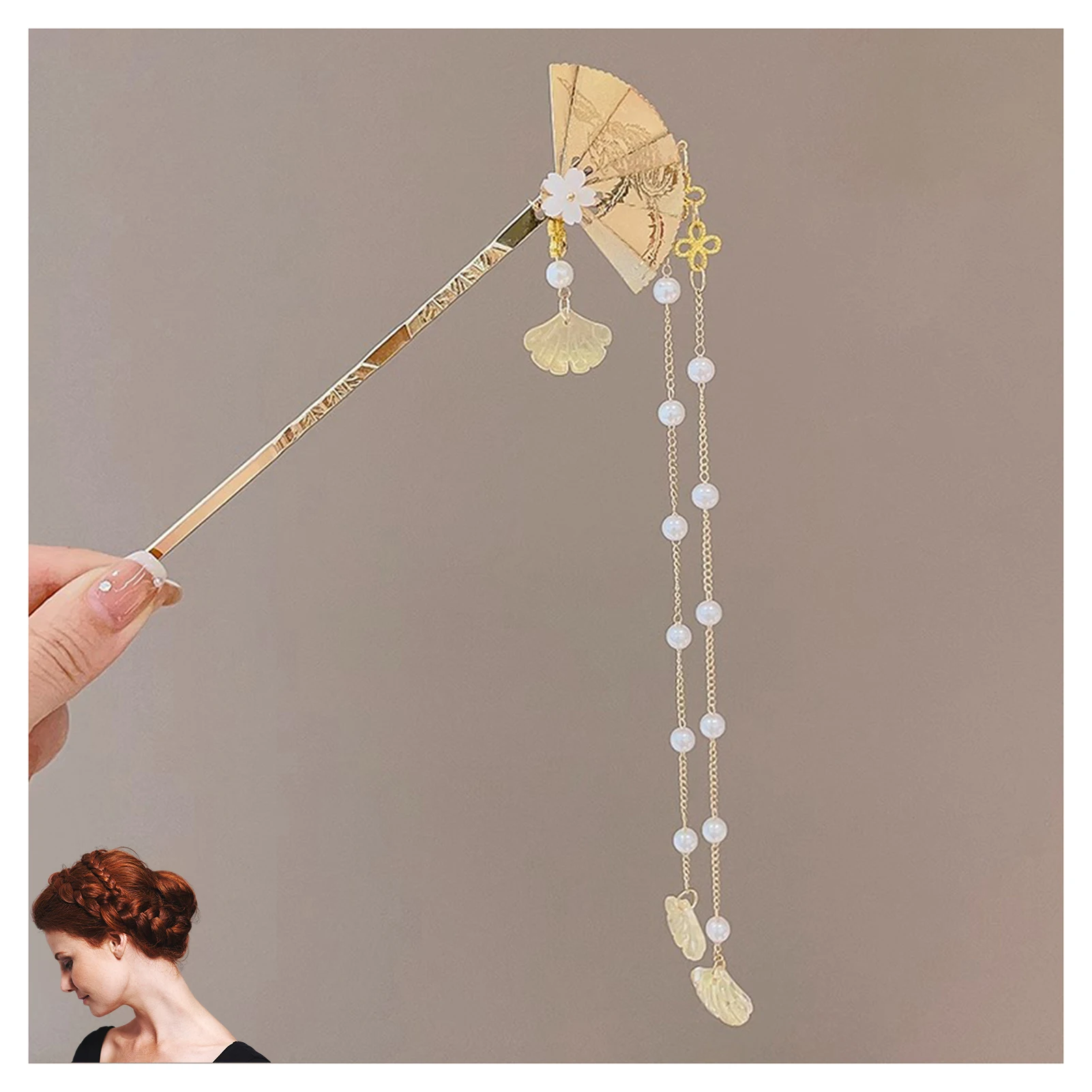 Neo Chinese Hairpin For Women Trendy Metal Flower Tassel Hair Stick Girls Daily Travel Shopping Jewelry Hair Accessories 1pc