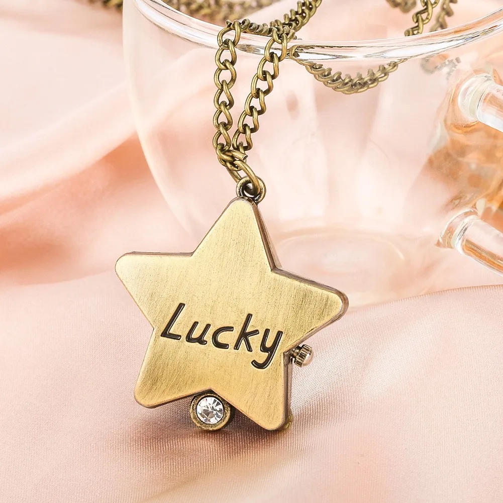 Винтажные карманные часы с подвесным кварцевым ожерельем, часы Lucky Star, пентаграмма, список