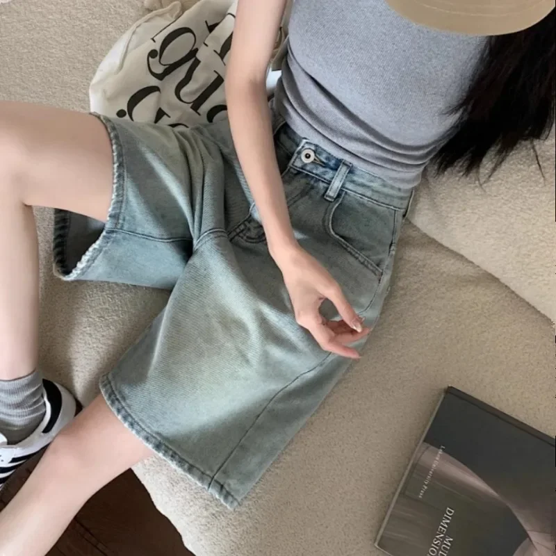 Denim Casual Shorts Women Popular Classic Vintage High Waist Distressed Design Korean Fashion Summer Cozy Loose Fit Harajuku