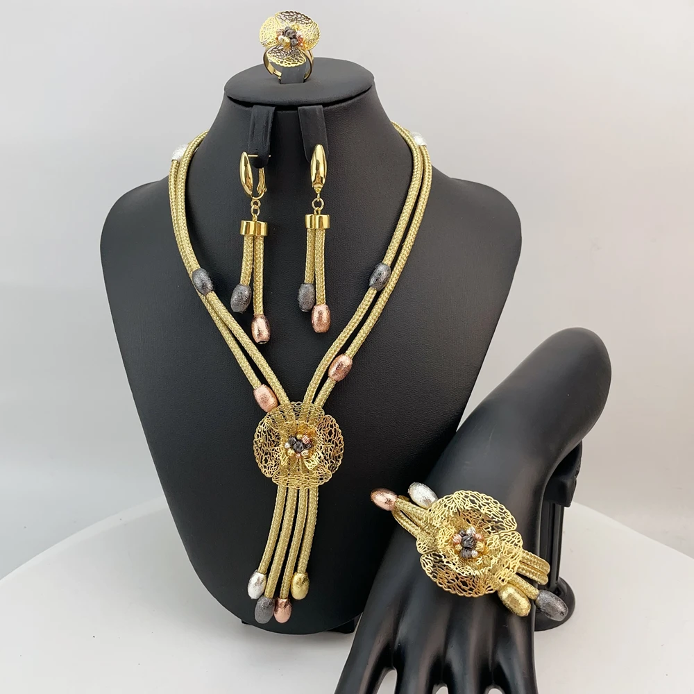 EMMA موضة دبي مطلية بالذهب الخرز القلائد أقراط خواتم مجموعات المجوهرات الجميلة للنساء هدايا مجوهرات حفلات الزفاف FHK22828