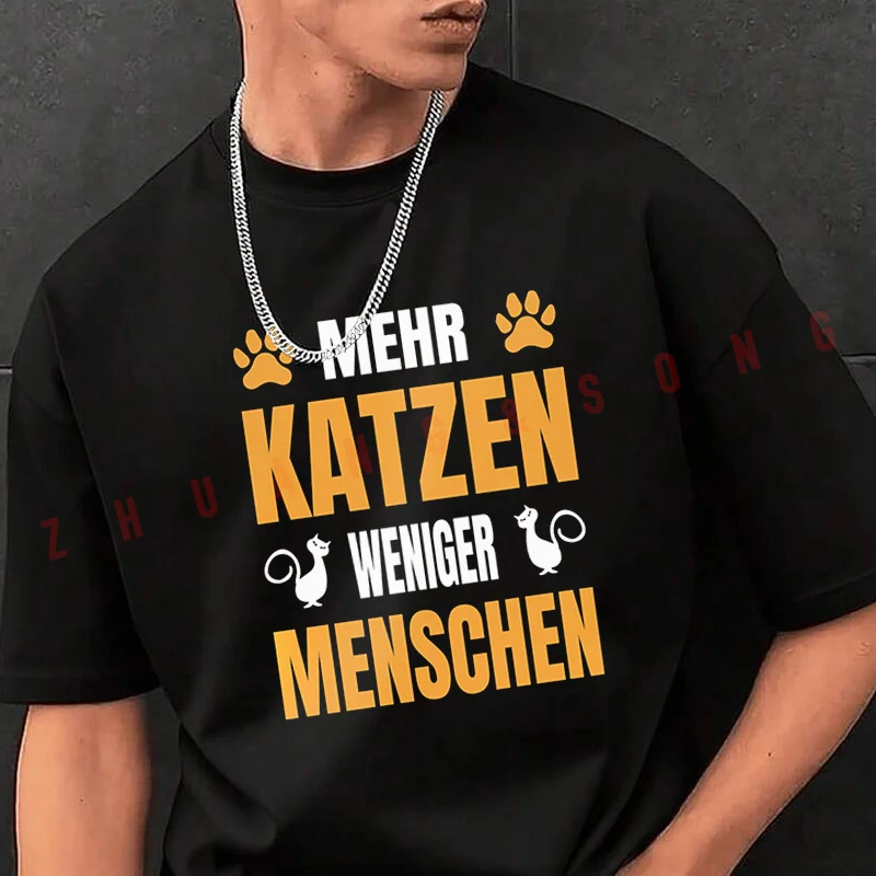 

Katzenspruch Mehr Katzen Tshirt Men Crew Neck Tops Black New Mens Hip Hop O-neck Tee Shirt Motorcycle Casual T-shirt