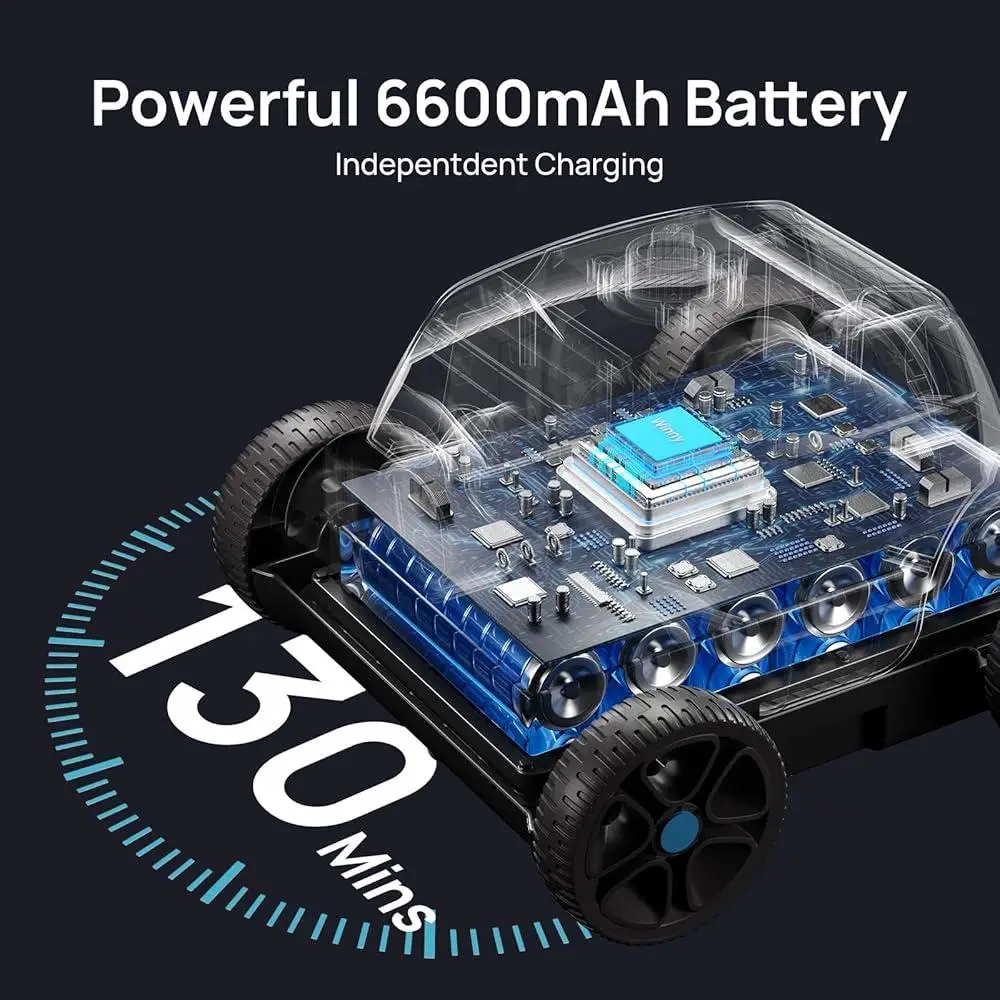 Беспроводной роботизированный пылесос для бассейна над землей с мощным всасыванием, время работы 130 минут, аккумулятор емкостью 6600 мАч, два всасывания, легкое извлекательное устройство