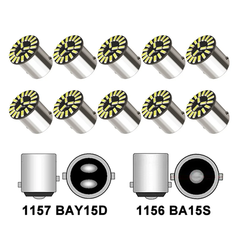 10PCS Car LED Tail Bulb P21W P21/5W BA15S 1156 BAY15D 1157 Turn Signals Light 12V 6000K 21 SMD Car Reverse Brake Parking Lamp