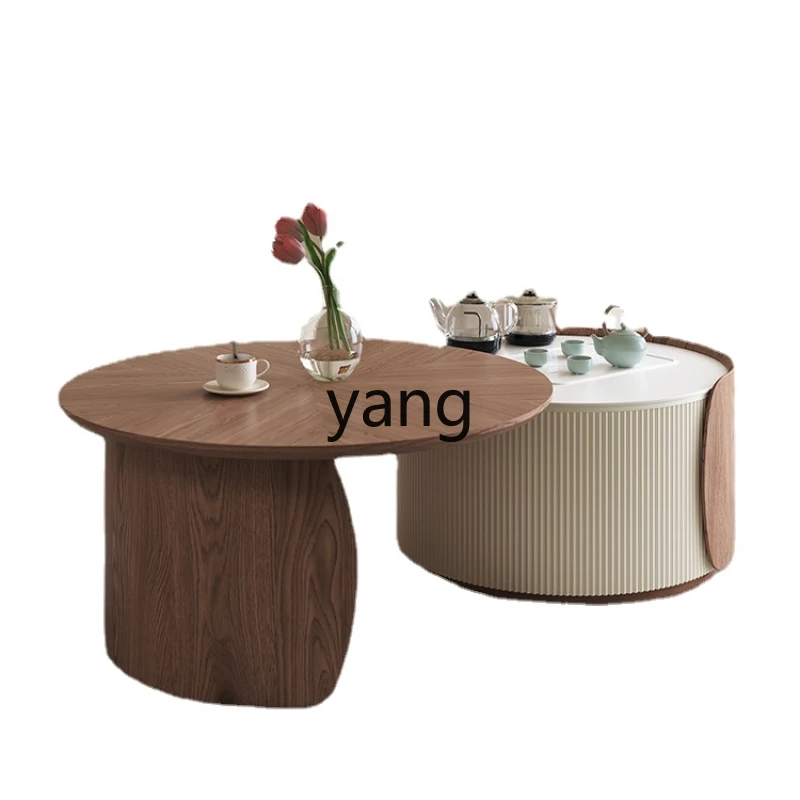 CX round Tea Table Middle School Retro Living Room Home Apartment Modern Tea Table Simple Tea Brewing Integrated