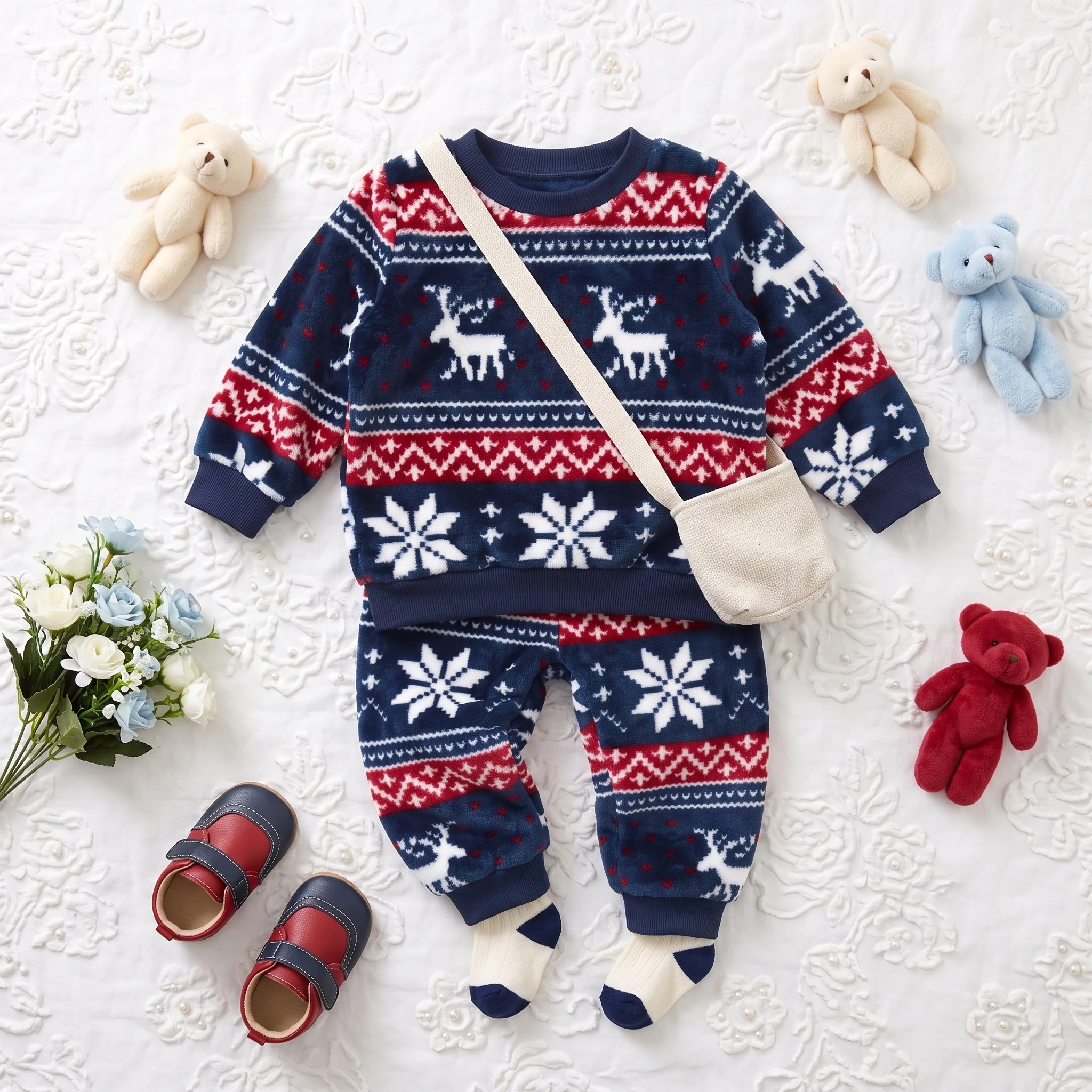 Long Sleeve Winter Baby Boys Girls Clothing Sets Tops + Trousers Cute Warm 2Pcs Christmas
