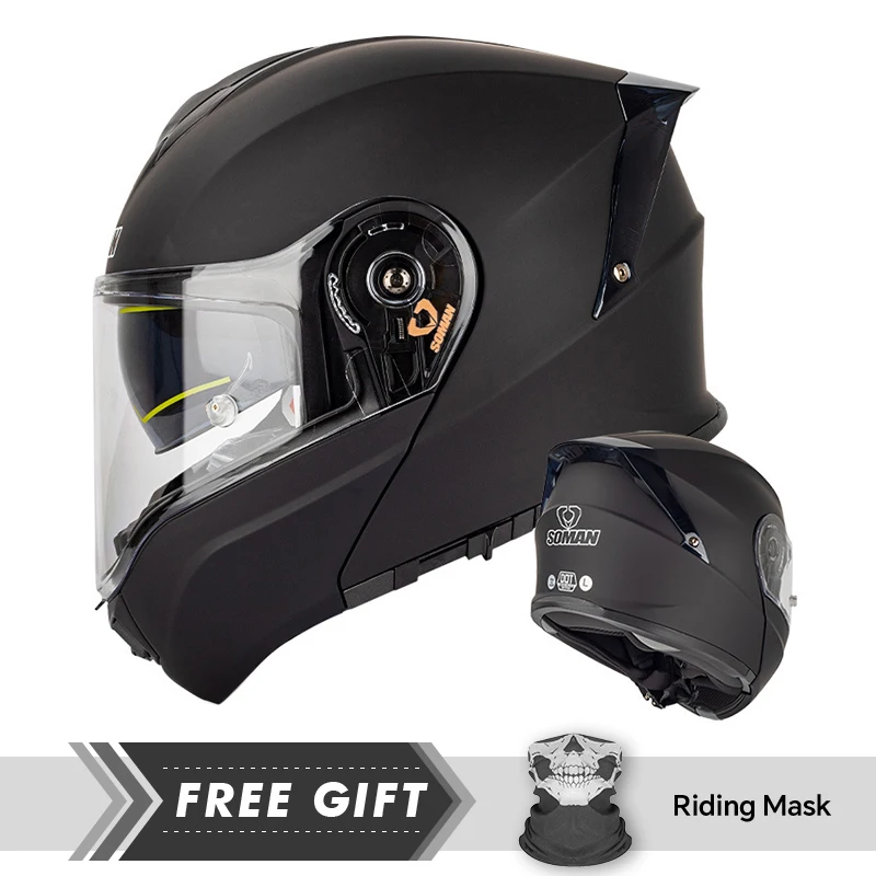 

Men Women Motorcycle Helmet Comfortable Detachable Eye And Face Protection Dual Lens Lining Ventilation DOT Flip Up Helmet
