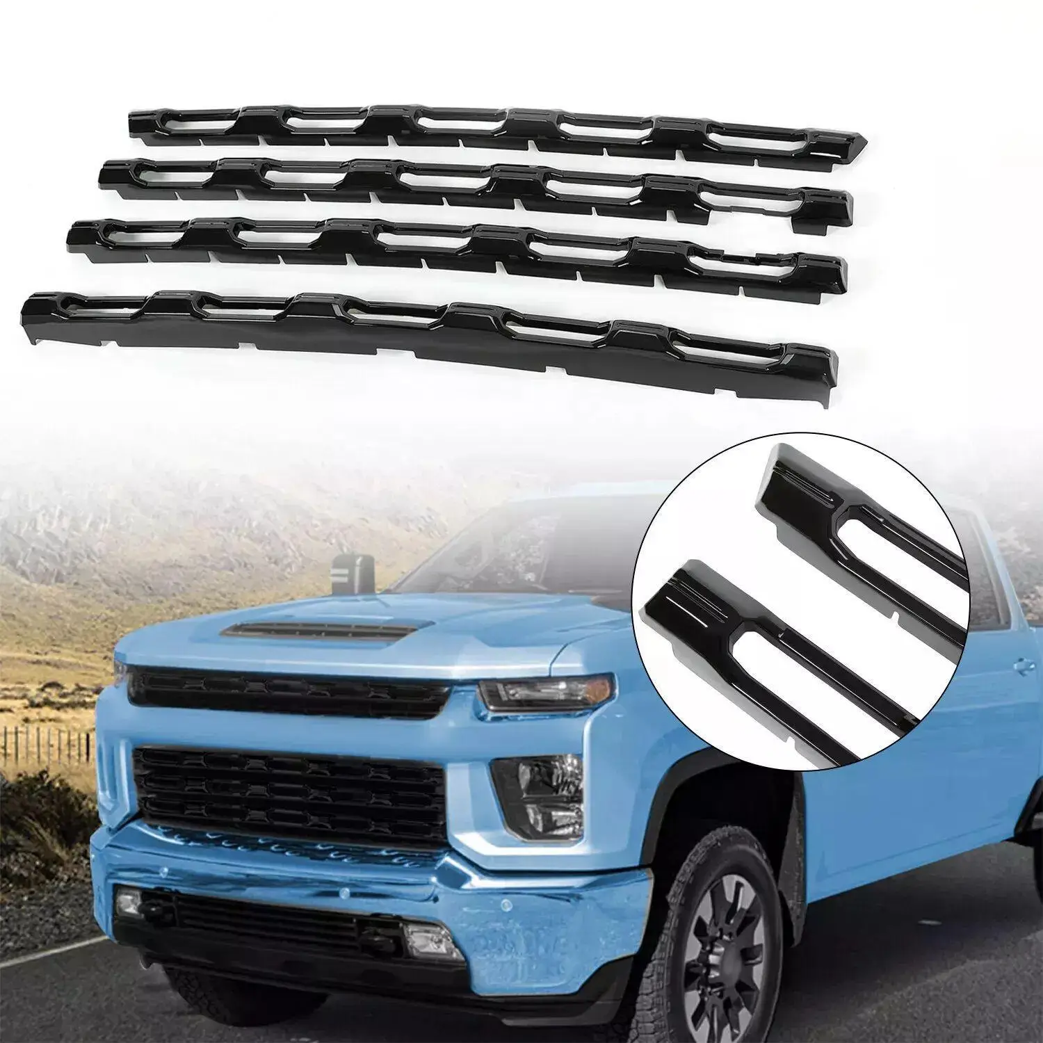 

For 20-23 Chevy Silverado 2500HD 3500 HD Truck Gloss Black Grille Insert Overlay