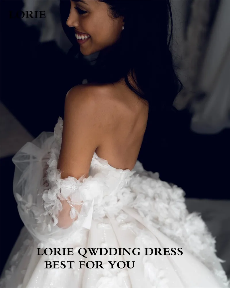 LORIE Lace Princess Wedding Dresses Long Sleeve Sweetheart Bridal Dress Puff Sleeve Appliques Wedding Party Gowns Customized