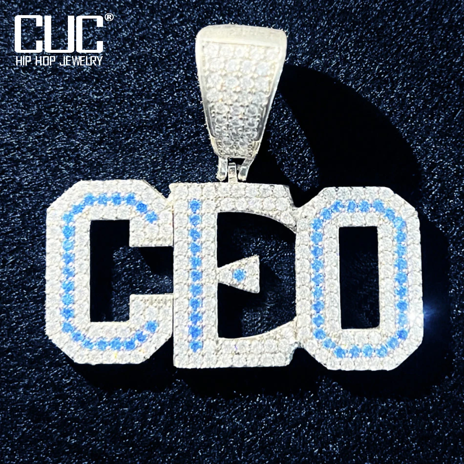 Custom Blue Letter Name Pendant For Men Women Solid Back Micro Pave Zircon Hip Hop Necklace Fashion Rock Jewelry