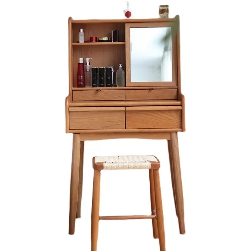 

Nordic solid wood small apartment makeup table modern simple bedroom storage cabinet