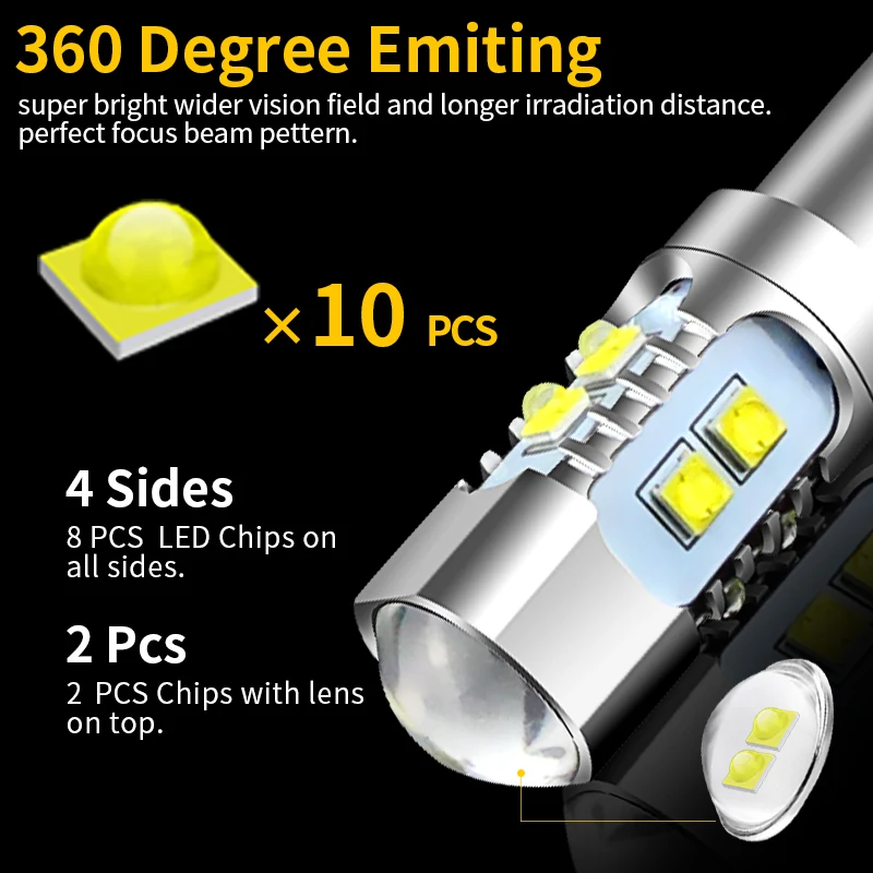 2pcs Led H21W BAY9s 120 degress Lens Led bulbs For Backup or Parking Lights or Indicator Turn Corner Lamp 12V white 6000k