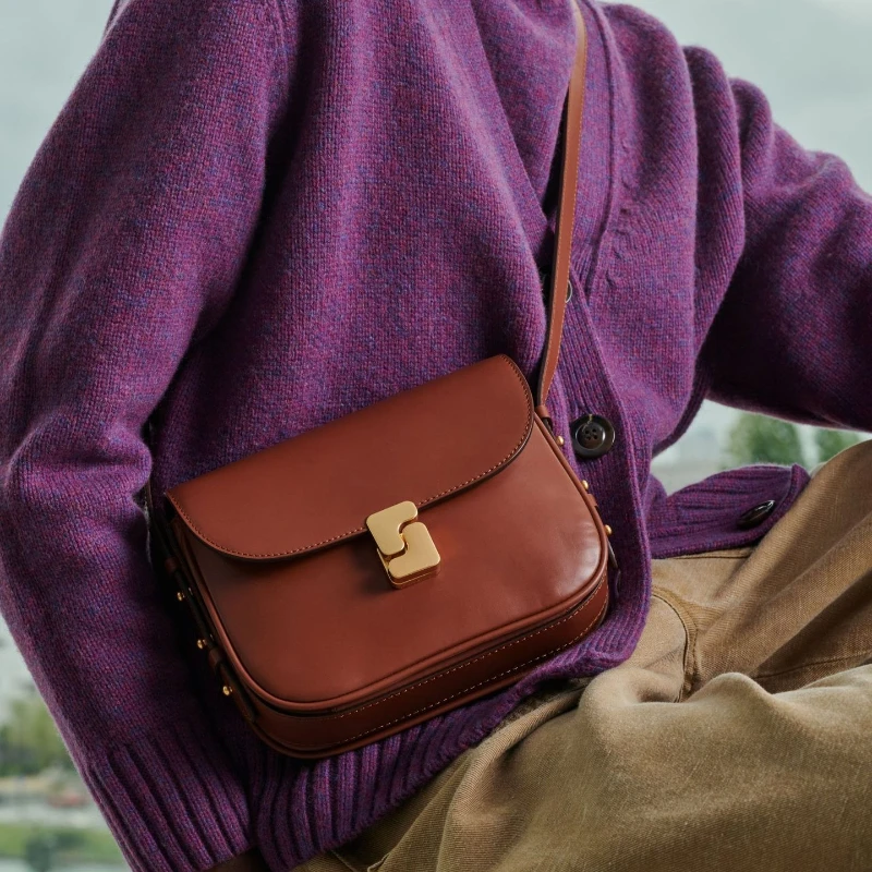 Premium Quality SOEUR Handbag Top-Grain Cowhide Leather Square Bag Tofu-Shaped Bag Single-Shoulder Crossbody Bag