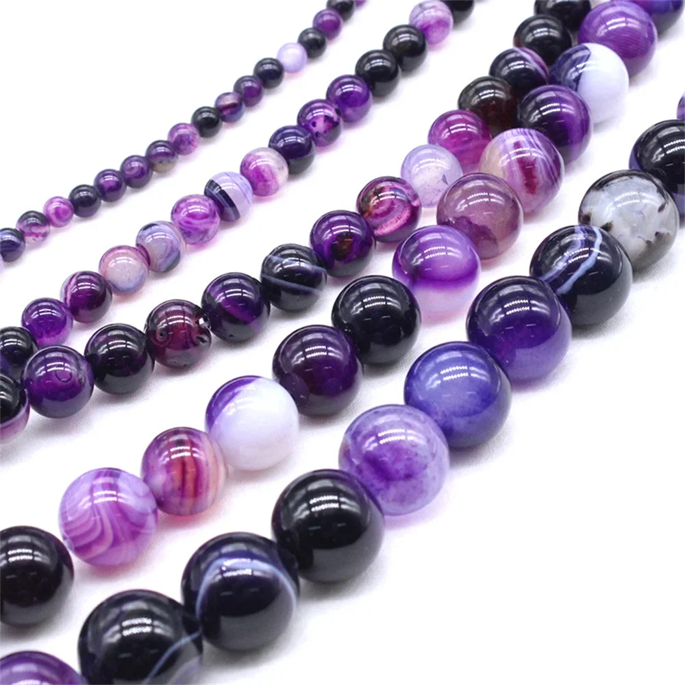 Charm Beads for Jewelry Making 4-12mm Natural Stone Purple Agate Loose DIY Women Necklace Bracelet Crimp Chinoiserie Accessories