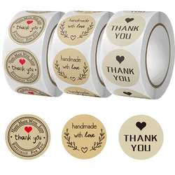 500Pcs Kraft Paper Handmade with Love Thank YOU Stickers DlY Decoration Label Perfect For Adorn Gifts and Baking Sealing