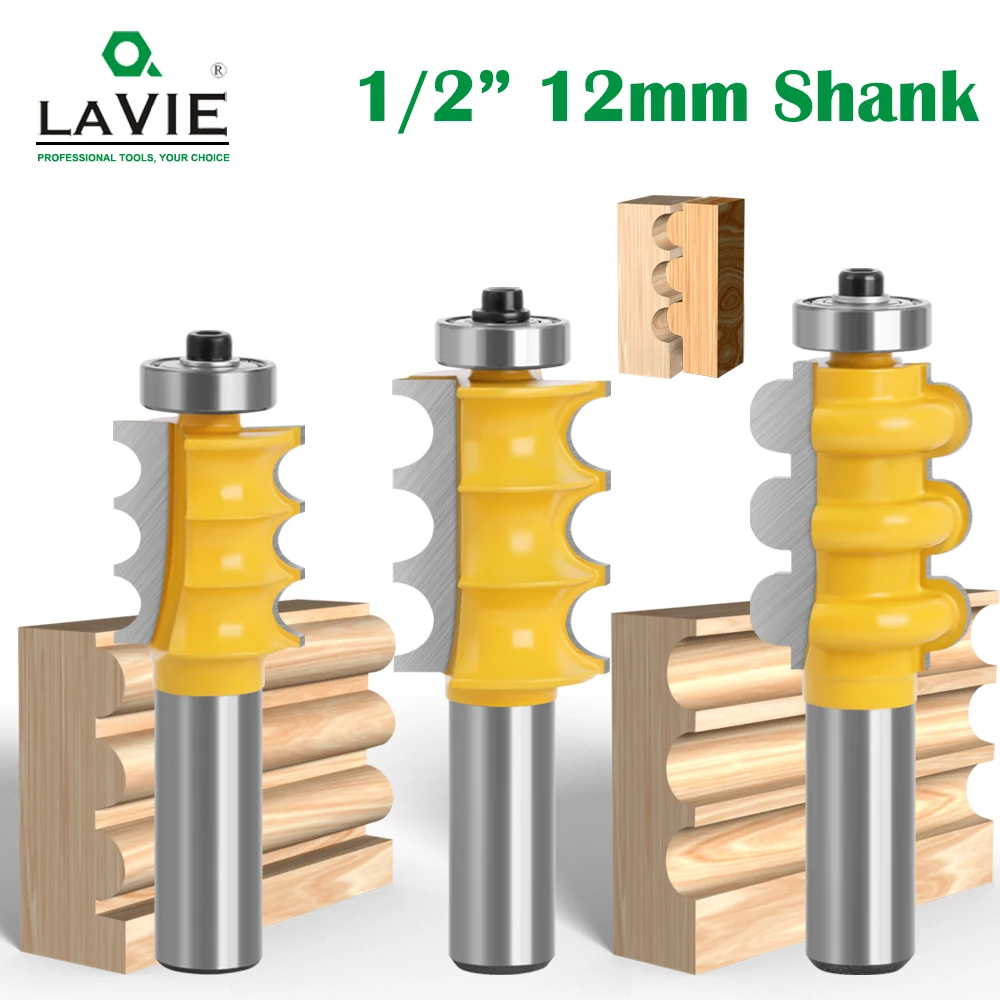 1pc 12mm 1/2 Shank Triple Flute Bead Column Molding Router Bit Line Knife Tenon Woodworking Milling Cutter Tools For Wood 03058