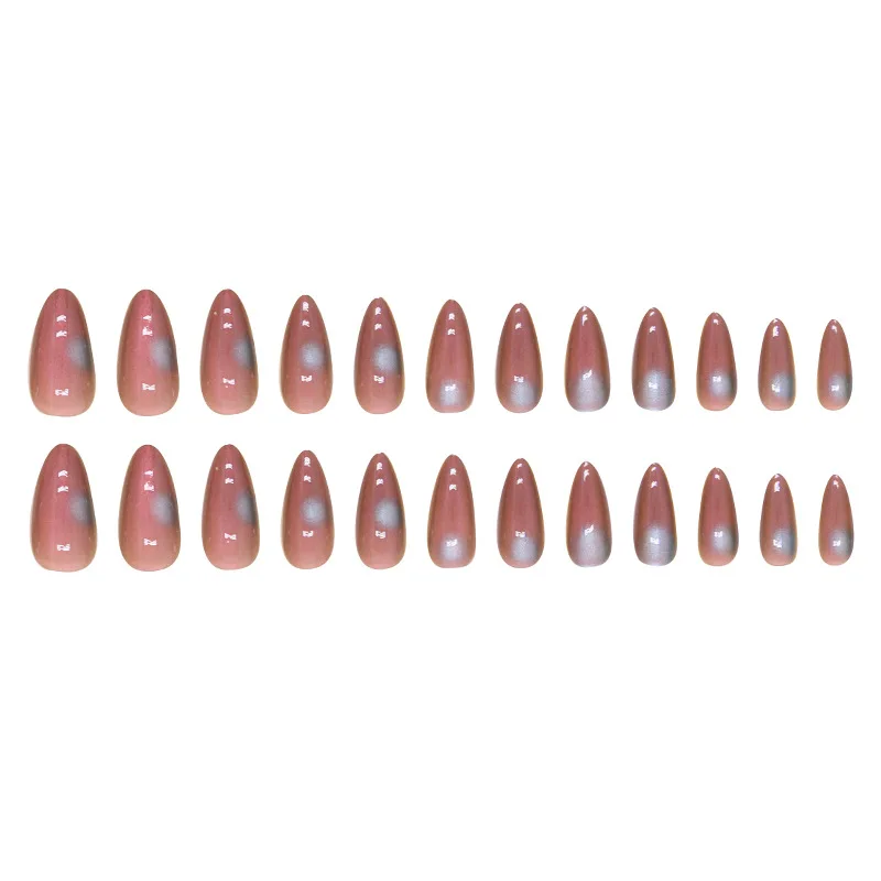 24pcs Almond False Nails French Ballet Nail Halo Dyed Wearable Almond Fake Nails Full Cover Press on Nails Nail Art Tips DIY