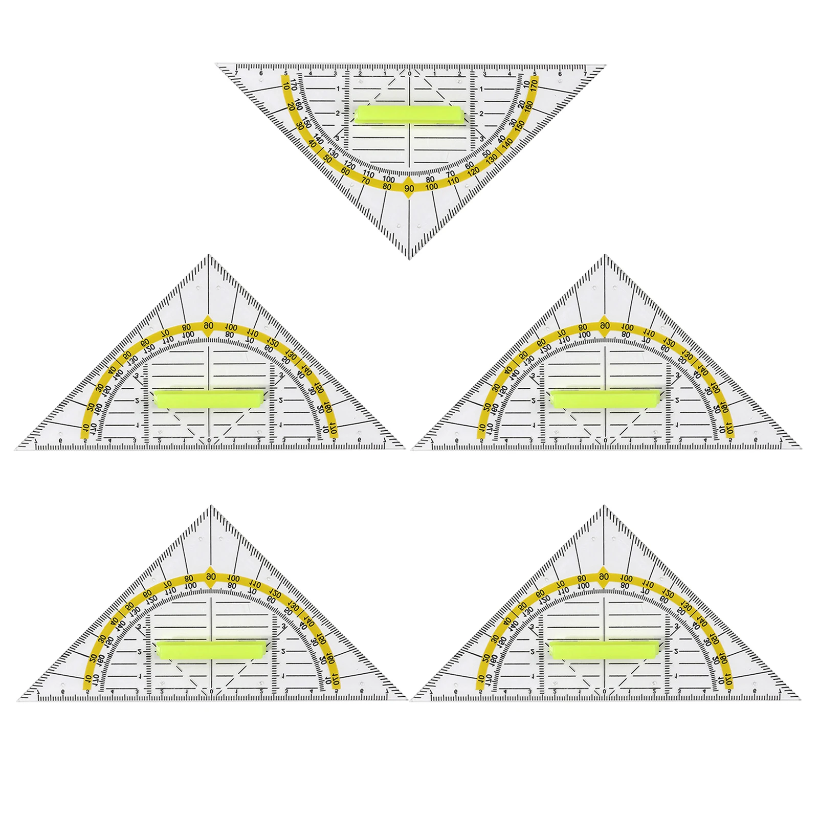 유연한 학교 사무실 투명 각도기, 다기능 기하학 삼각형, 핸들 포함, 2 가지 기능 탄성, 5 개