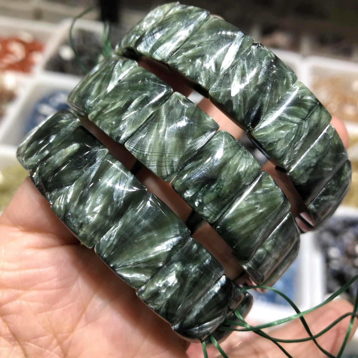 

1 Pc Fengbaowu Natural Seraphinite Square Bracelet 12x16MM Rectangle Beads Reiki Healing Stone Jewelry Gift For Women Men