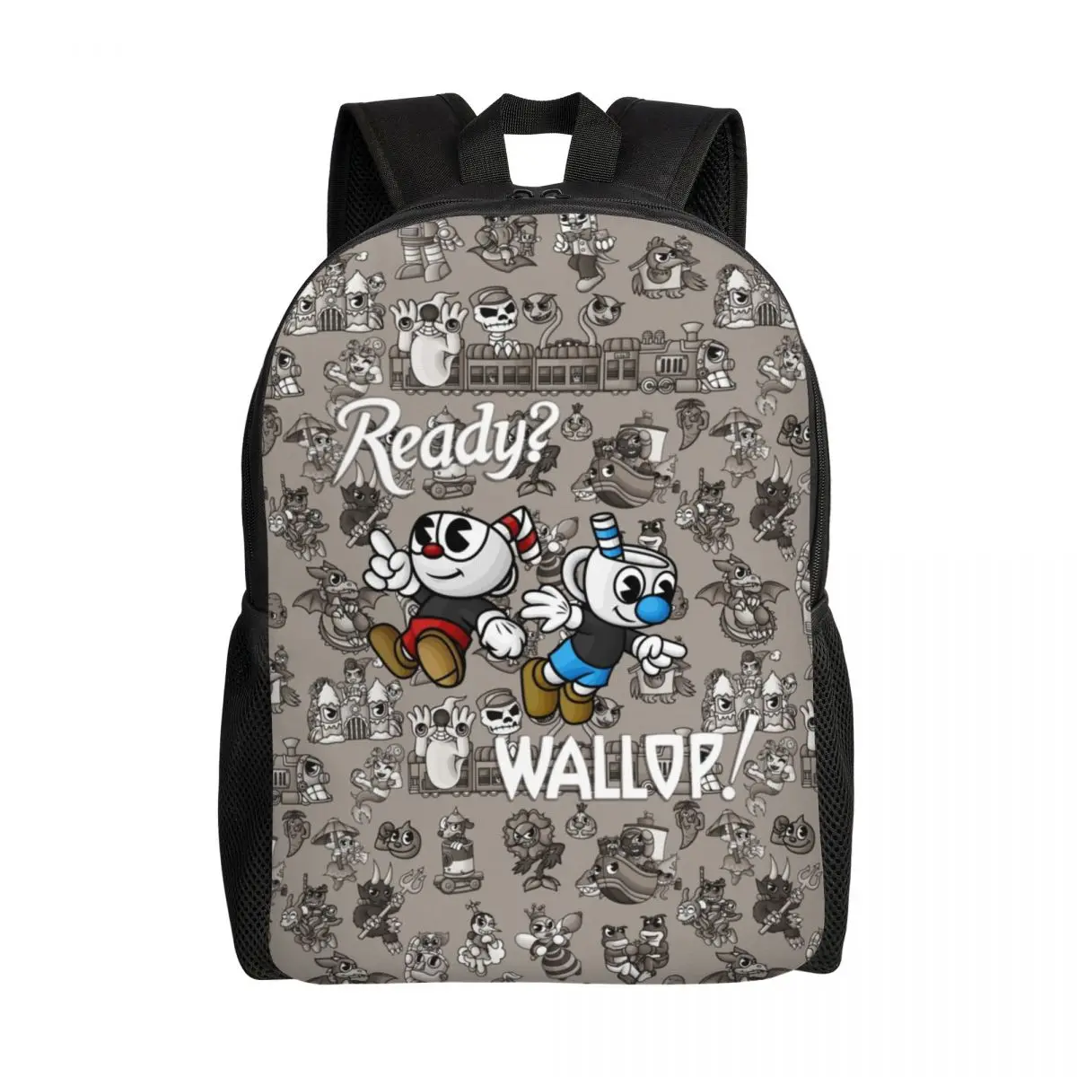 

3D Printing Ready Wallop Backpacks for Boys Girls Cartoon Cuphead Mugman School College Travel Bags Bookbag Fits 15 Inch Laptop