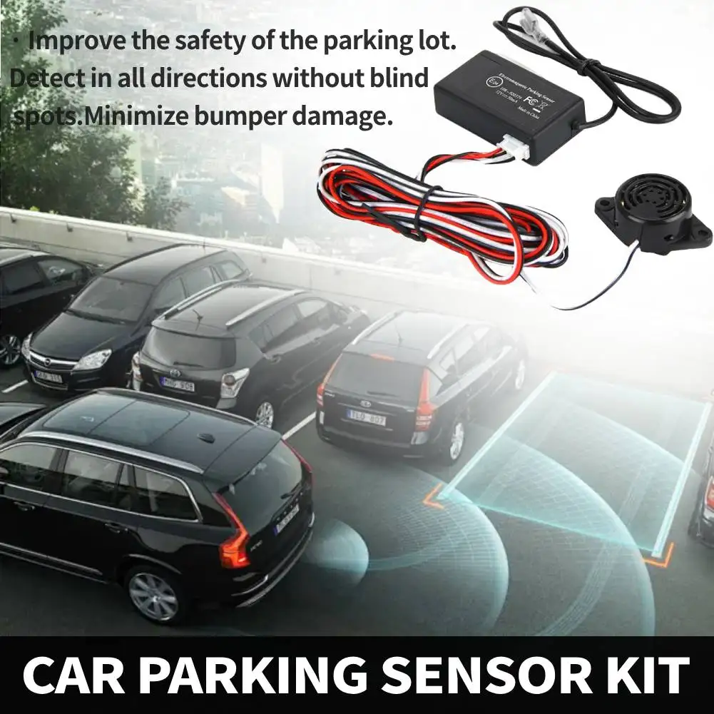 Kit sensore di parcheggio per auto Radar di retromarcia elettromagnetico per retromarcia automatica con allarme cicalino Senza trapano Rilevatore per auto senza foro, 1 set