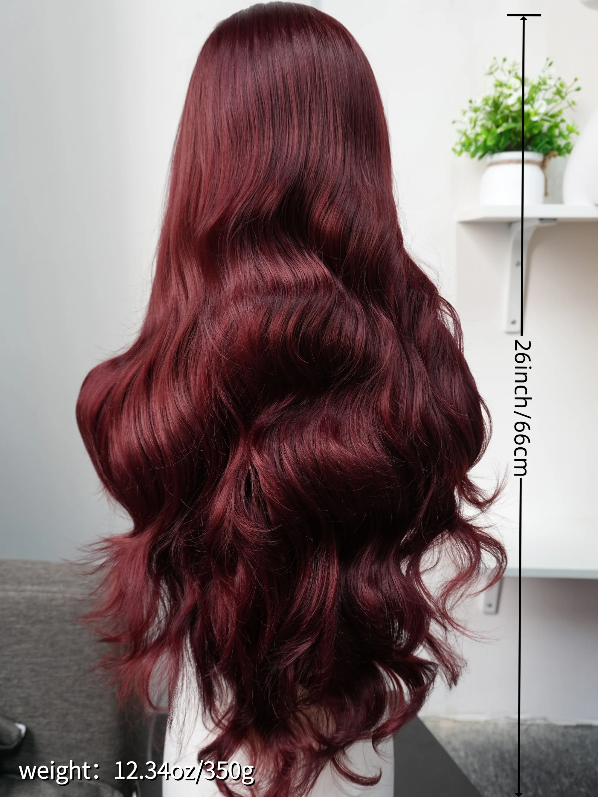 Burgundy Body Wave Lace Front Wig for Women Long 13x4 HD Lace 26inch Lolita Cosplay Wear and Go Glueless Synthetic Lace Wigs