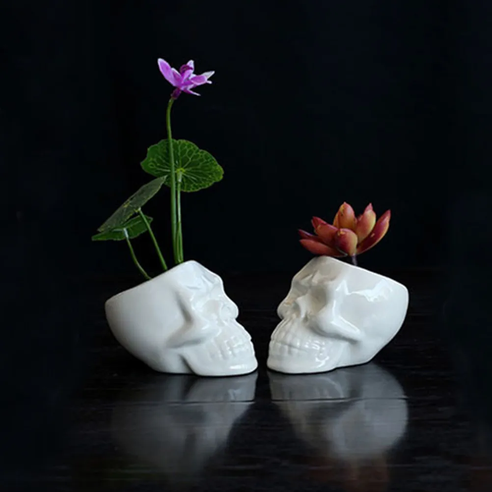 

4Pcs Premium Skull Shaped Succulent Container Ceramic Small Plant Pots for Indoor Plants Candy Bowl Party Decor White
