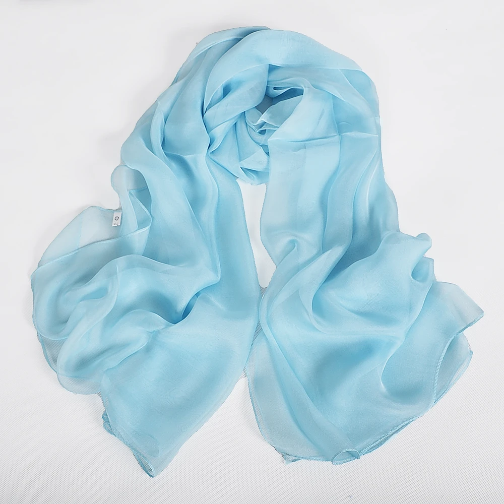 [BYSIFA] Light Blue Fall Winter 100% Silk Long Scarves Wraps Female Fashion Large Neck Scarf Shawl Spring Summer Silk Scarf Cape