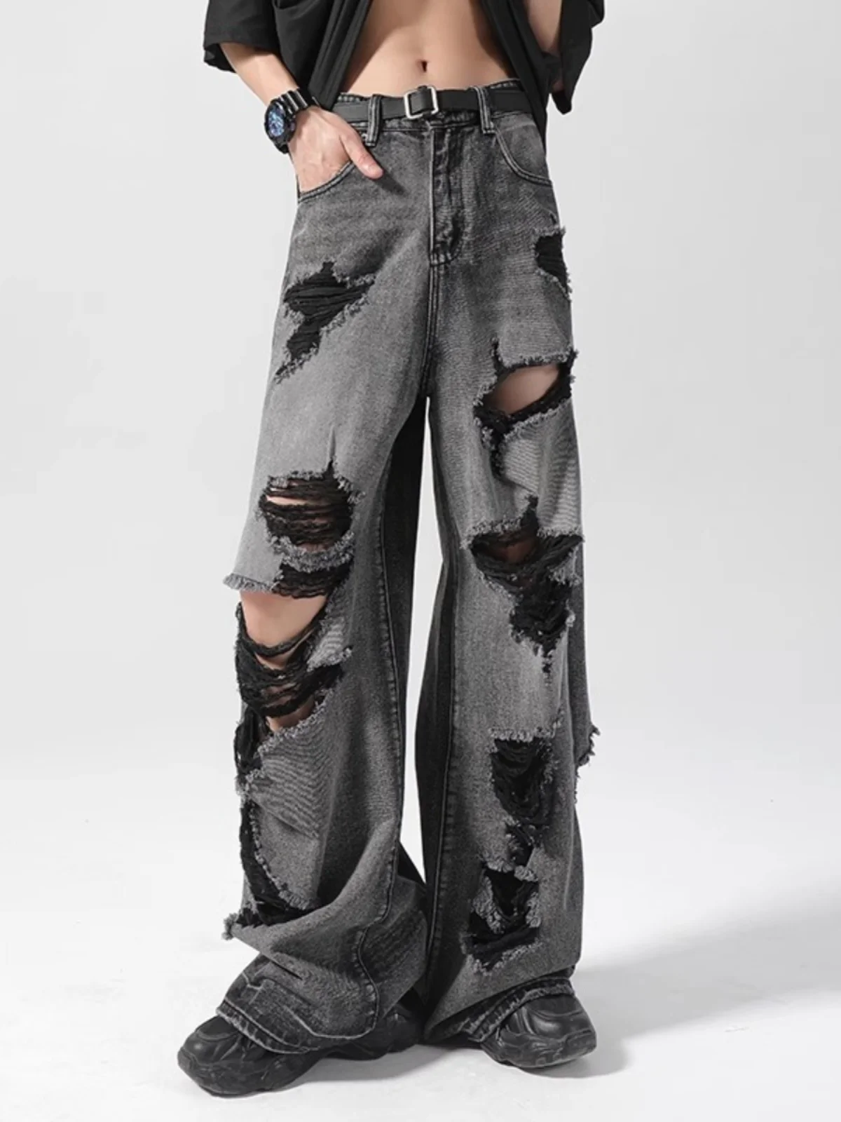 

Мужские джинсы American Vibe High Street, весенне-осенние, модные, винтажные, с дырками, широкие, прямые, свободные, повседневные