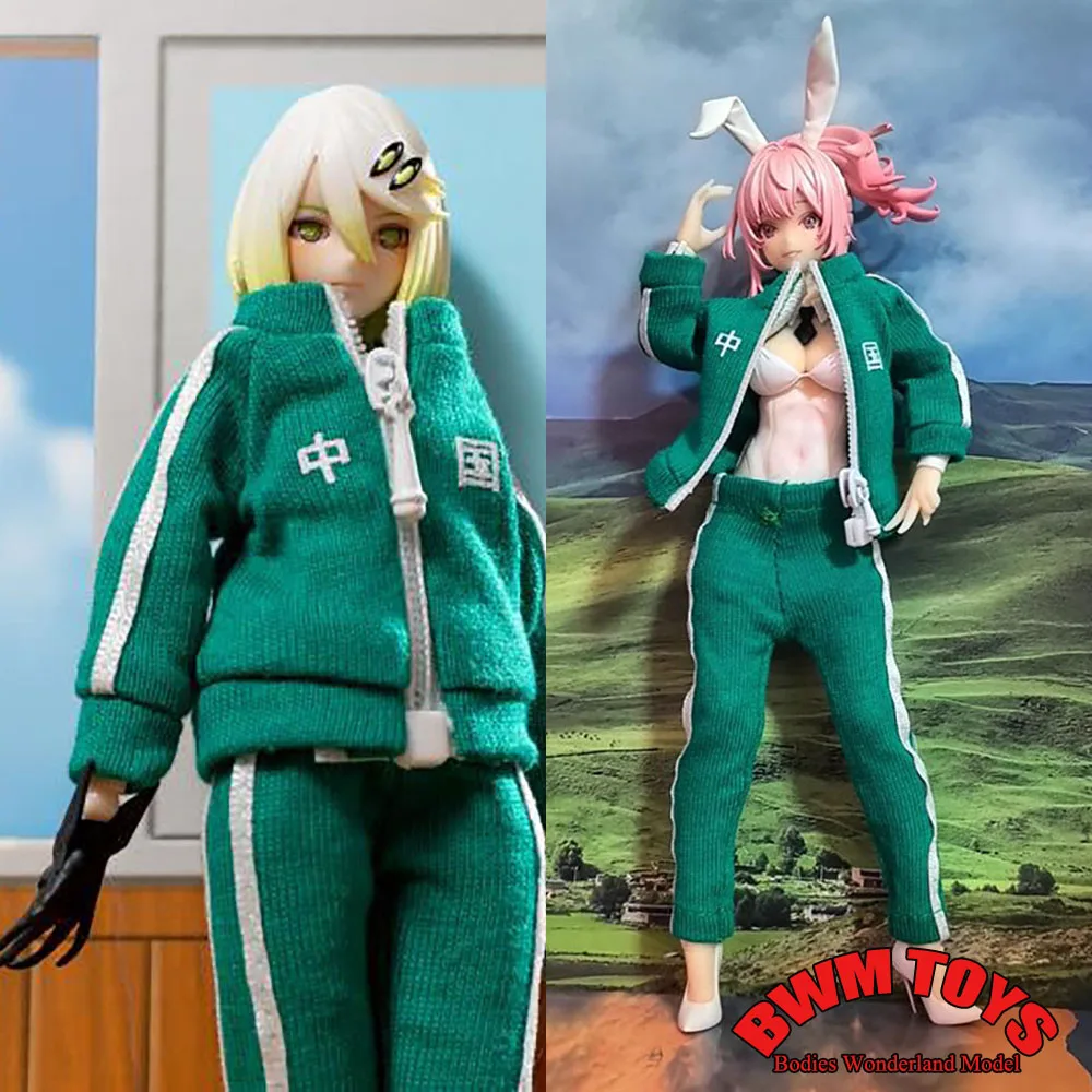 C-001 1/12 escala anime móvel terno menina traje casual versátil impresso chinês casaco calça conjunto caber 6in figura de ação