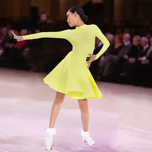 Girls Latin Dance Competition Clothing Glossy Fabric Long Sleeves Dance Dress Kids Cha Rumba Dance Practice Training Wear - Image 8