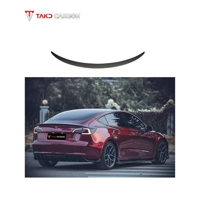 

TAKD Carbon Glossy 100% Dry Carbon Fiber Material Upper Rear Spoiler Wing for Cars for TESLAs Model 3 2021-2023