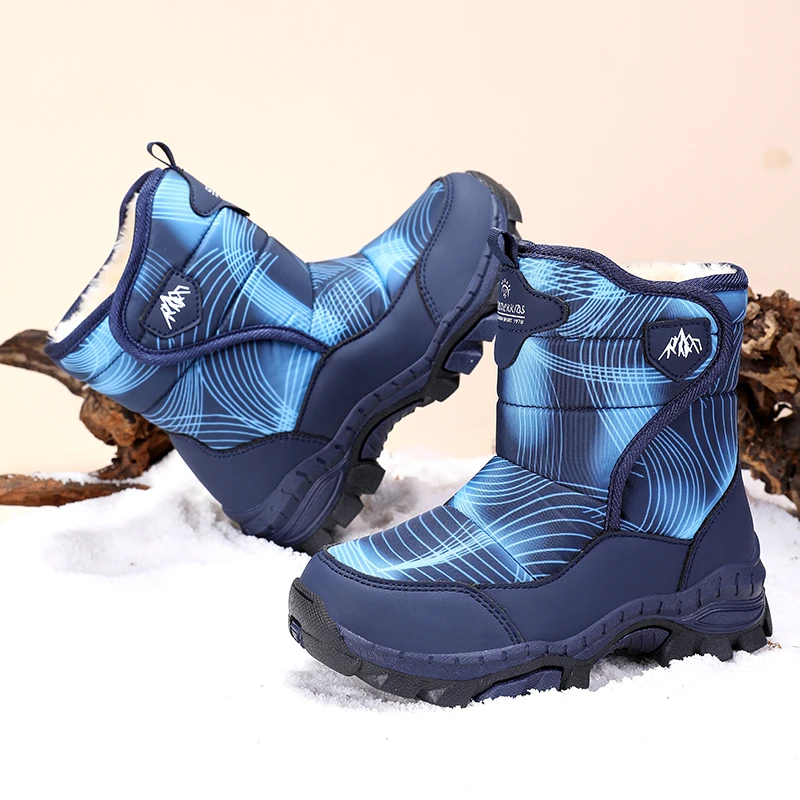 2026 Winter Kids High Top Snow Boots Middle Big Children Fleece Cotton Lined Non-slip Wear-resistant Warm Footwear