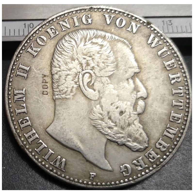 1901 Kingdom of Wurttemberg 5 Mark-Wilhelm II نسخة مطلية بالفضة عملة نادرة