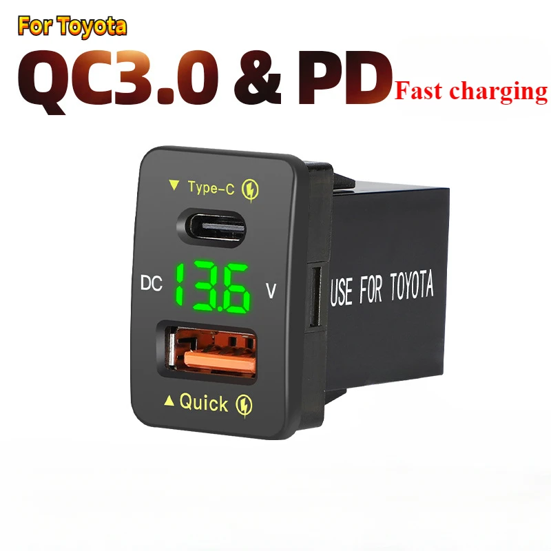 QC.0 36W Usb TypeC PD Port Car Charger Tools Power Socket Adapt for Mobile Phone Fast Charg Voltmeter  Accesoriopara Vehículos