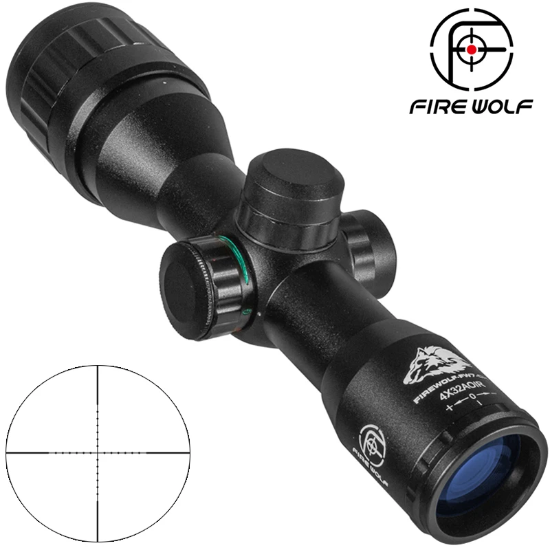 FIRE WOLF 4X32 AOE with Red Green Luminous Cross Hunting Tactical Optical Scope Rifle Scope Scope Airsoft Pocket Scope